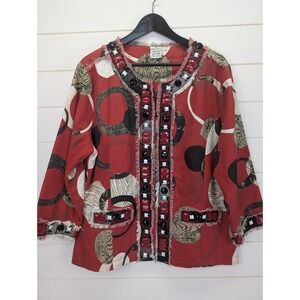 Parsley‎ & Sage Jacket Size 1X Art to Wear Fringe Funky Shacket Maximalist Beads